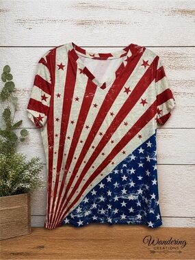 Patriotic V-Neck Tee - Red, White & Blue Stars